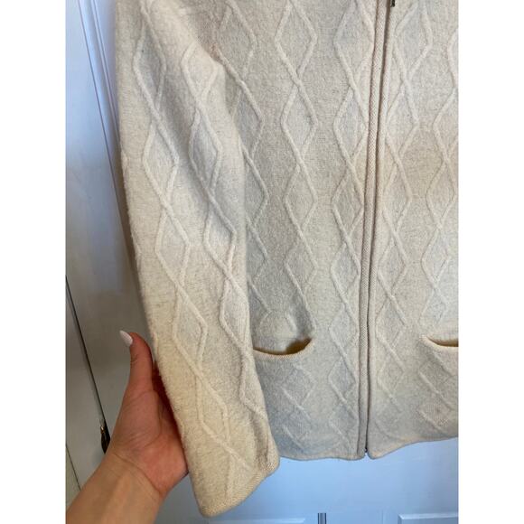 Cream Vintage Fisherman Wool Talbots Zip Up Cardigan Medium - Picture 4 of 6